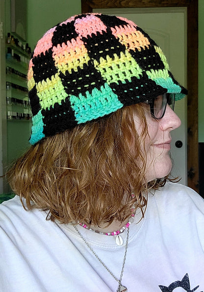 Rainbow Checkered Bucket Hat