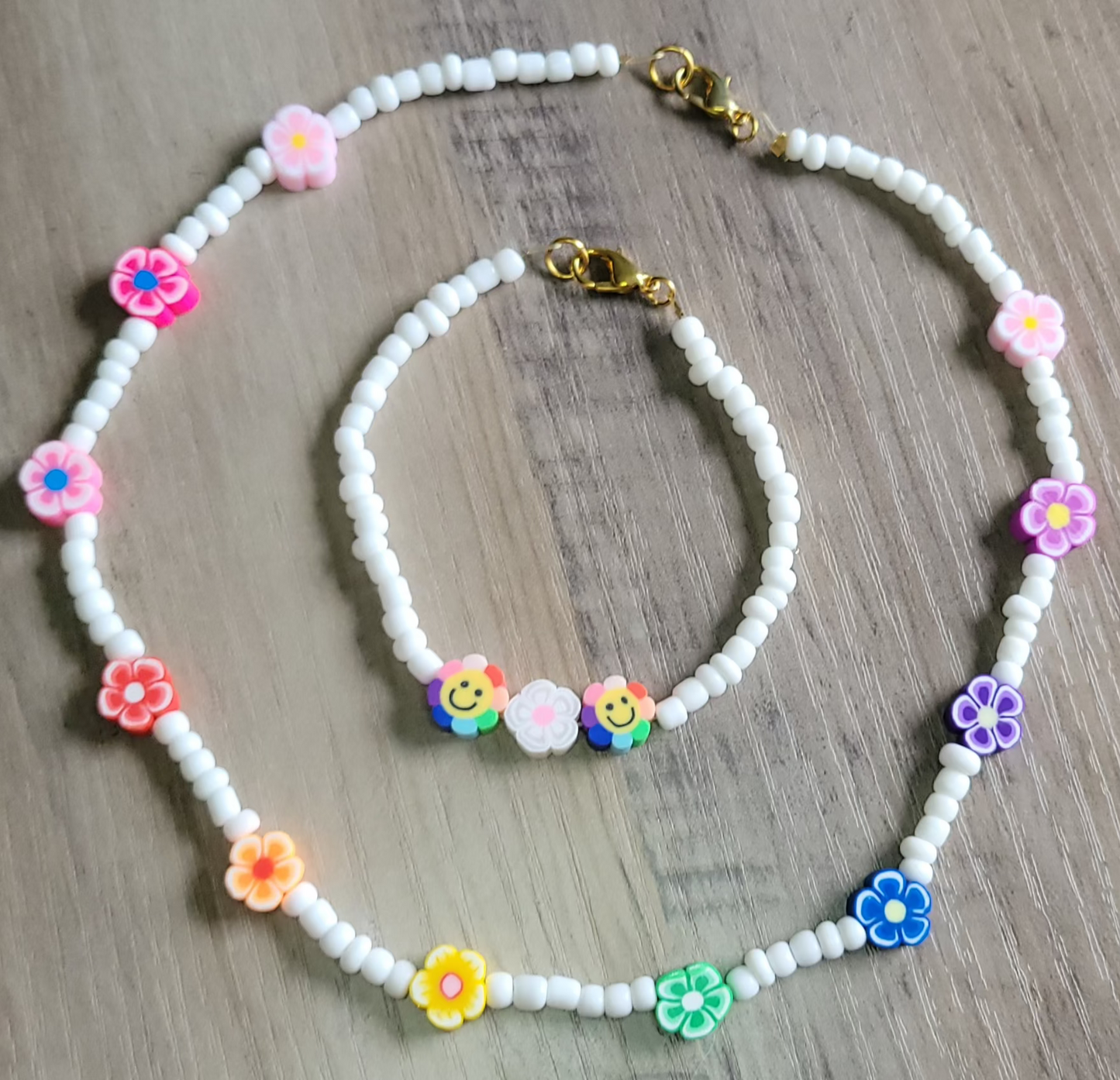 Rainbow Hawaiian Necklace and Bracelet Set