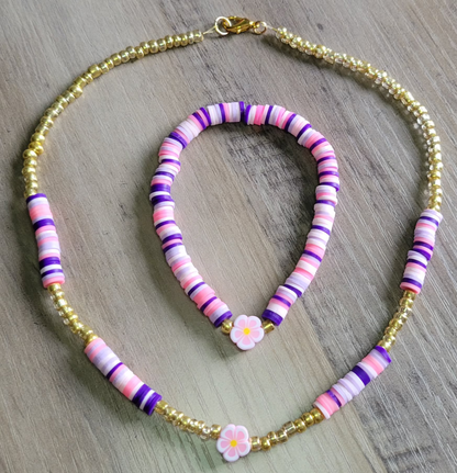 Sunset Flower Necklace and Bracelet Set