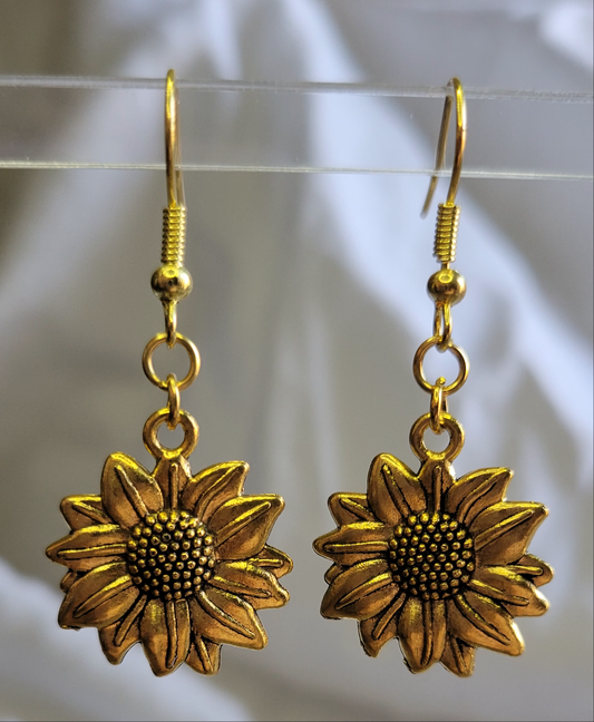 Gold Sunflower Earrings